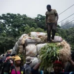 Un hombre trabaja en un mercado bajo la lluvia en Puerto Príncipe, Haití. EFE/ Mentor David Lorens